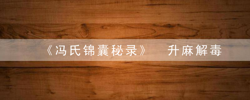 《冯氏锦囊秘录》 升麻解毒汤，冯氏锦囊杂症